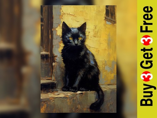 Schwarze katze ölgemälde - schwarze,